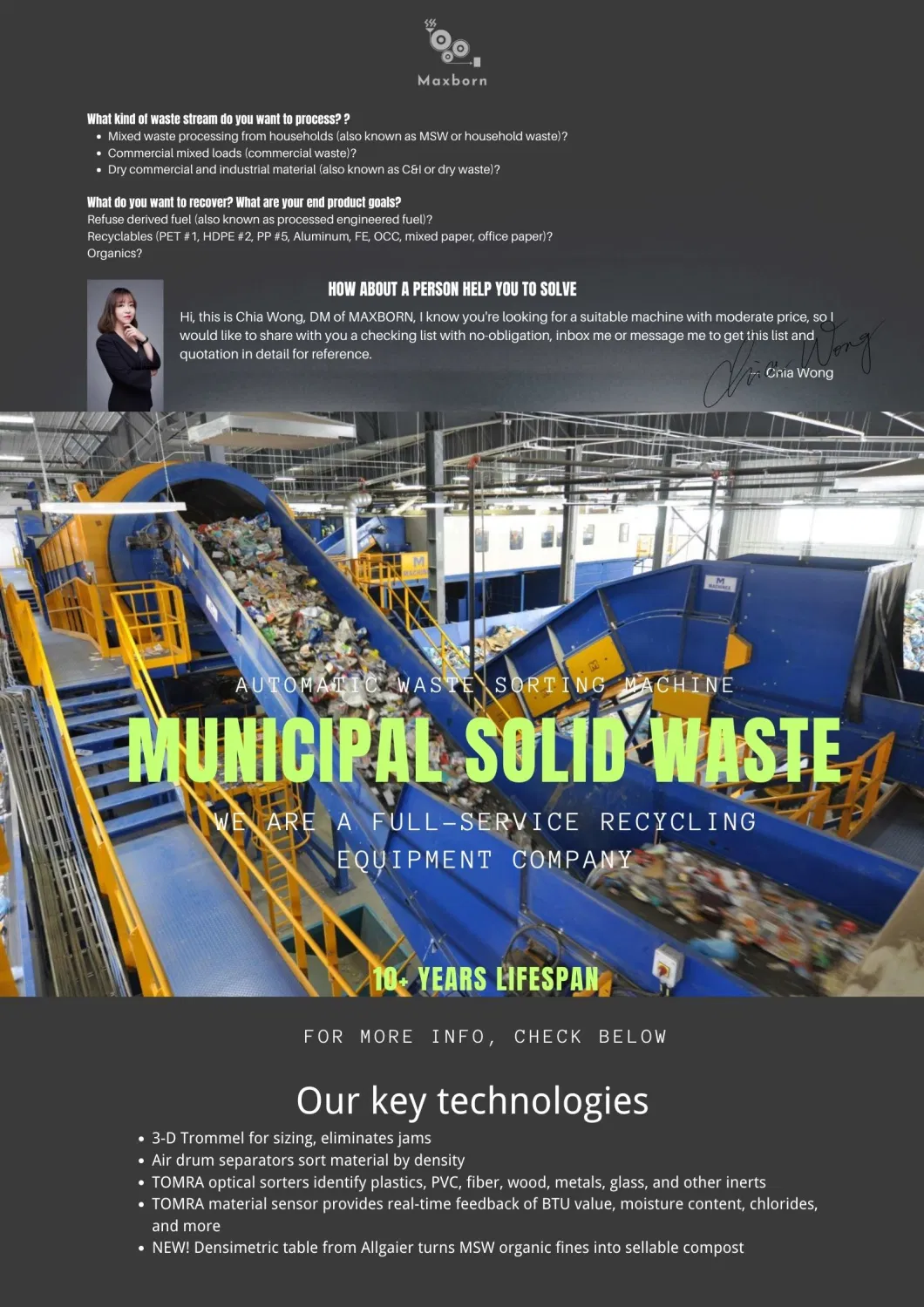 Msw Sorting Table for Waste Management Industry Recycling